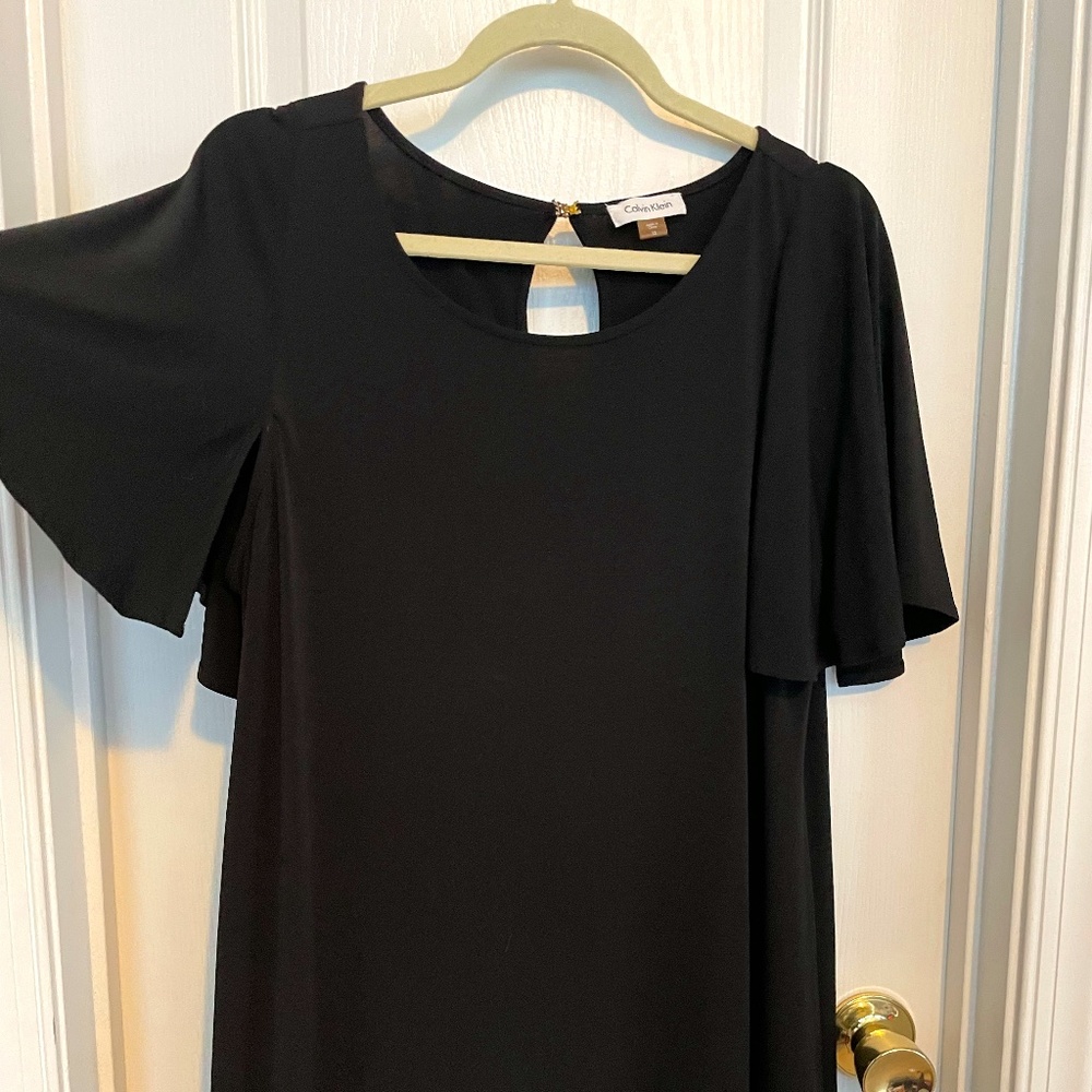 Calvin Klein Flowy Split Sleeve Black Dress